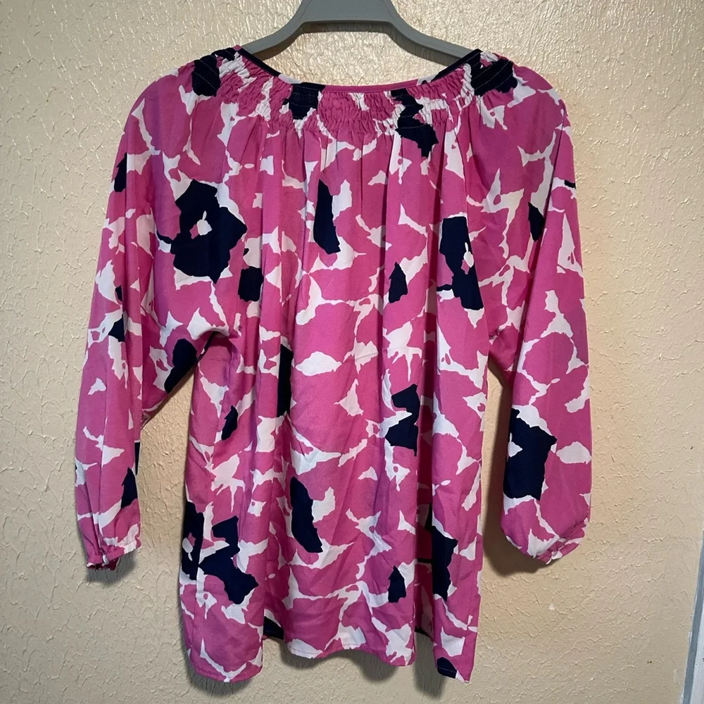 Anthropologie Yumi Kim Floral Peasant Blouse Pink Blue & White Size‎ Medium